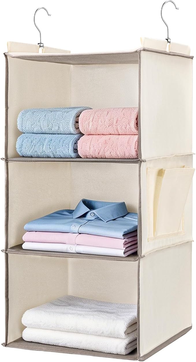 Hanging Closet Organizer and Shelves, 3 Shelves by BOOMIBOO