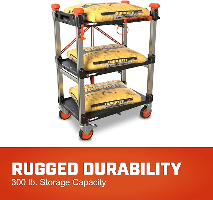 Crescent SITERUNNER, 3 Shelf Heavy Duty Folding Jobsite Cart - 300-lb Capacity, F3SCBL
