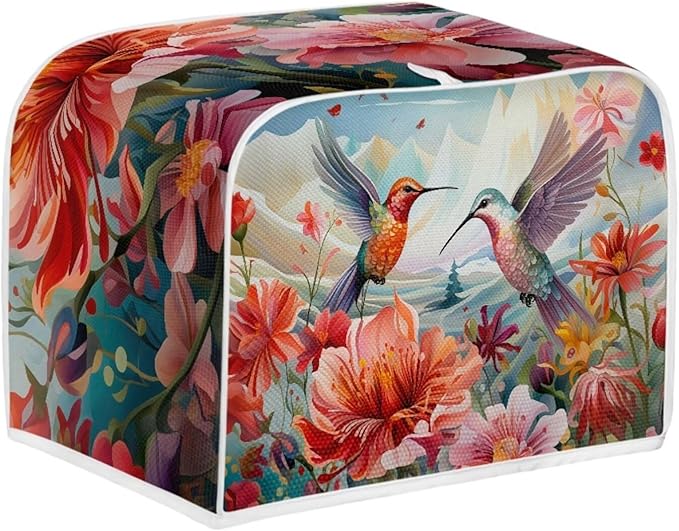 Hummingbird Flowers Print 2 Slice Toaster Cover for Home Kitchen Accessories Decor Dustproof Fingerprint Protectors for Kitchen Small Appliance