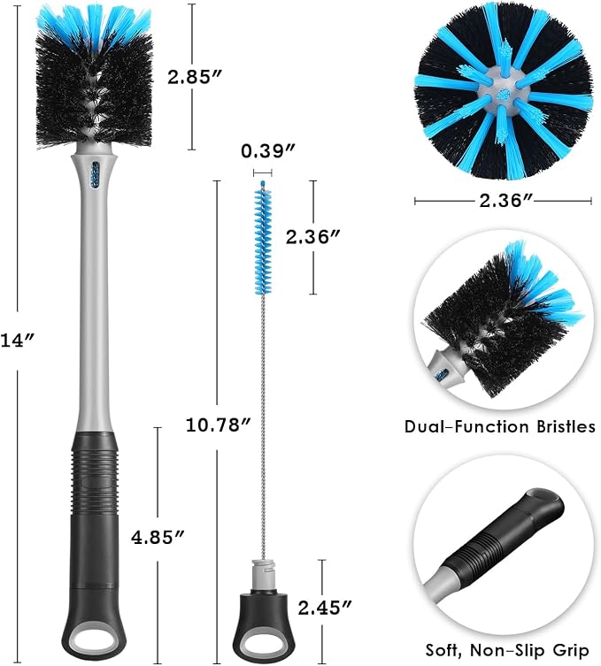MOSOLAN 2-in-1 Bottle Brush and Straw Cleaner Brush, 2 Pack | Long Handle Water - Image 4