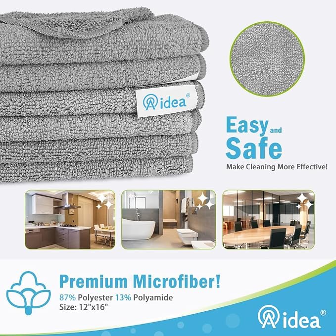AIDEA Gray Microfiber Cleaning Cloth-8PK, Microfiber Towel - Image 2