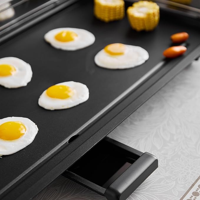 AEWHALE 35" Large Electric Griddle,Extra Wide Teppanyaki Grill with Detachable stainless Steel Baffle for Pancake Barbecue