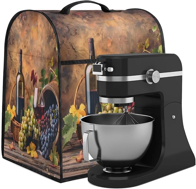 Kitchen Aid Mixer Cover Grapes Wine Fruit Stand Mixer Cover Compatible with 6-8 Quarts Stand Mixers, Dust Covers with Zipper Pocket Foldable Washable Kitchen Aid Organizer Bag