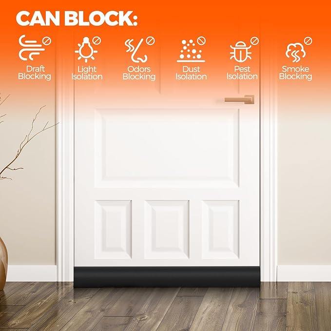 Holikme Door Draft Stopper Adjustable Door Sweeps, 32 Inch Black | Draft Stopper - Image 2