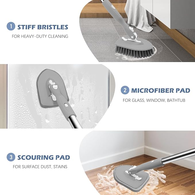 SetSail Tile Tub Scrubber Brush 3-in-1 Long Handle Shower Scrubber, 180° - Image 6