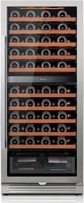 Ca'Lefort 24 Inch Wine Fridge - 90 Bottle Dual Zone Wine Cooler with Glass Door, 40-65°F Quiet Wine Refrigerator with Bottom Drawer 3 LED Light Built-in for Home/Bar/Kitchen Right-Hinged Door