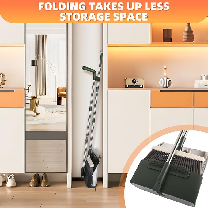 Broom with Dustpan Combo Set, Lightweight Standing Metal Dust Pan with Teeth - Image 5