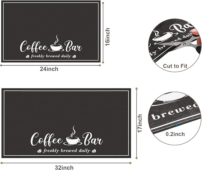 CooRug Fashion Coffee Mat, Dish Drying Mat 17" x 32" Black | Hide Stain - Image 2