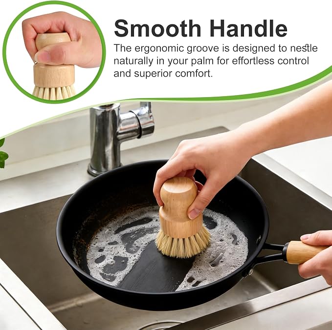 Bamboo Dish Brush, Natural Scrub Brush, 4 Pack Set | Wooden Dish Scrubber | - Image 6