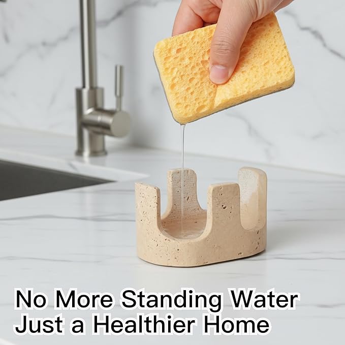 2 in 1 Travertine Sponge Holder, 2 Slot Natural Stone Sink Organizer - Image 2