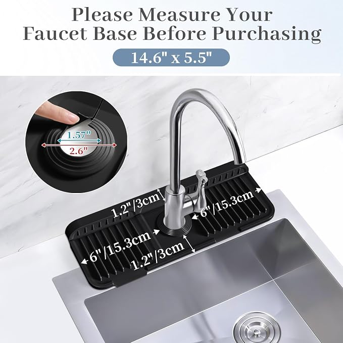 PoYang 14.6 Inch Faucet Mat for Kitchen Sink Splash Guard, Snap Button Holds It - Image 3