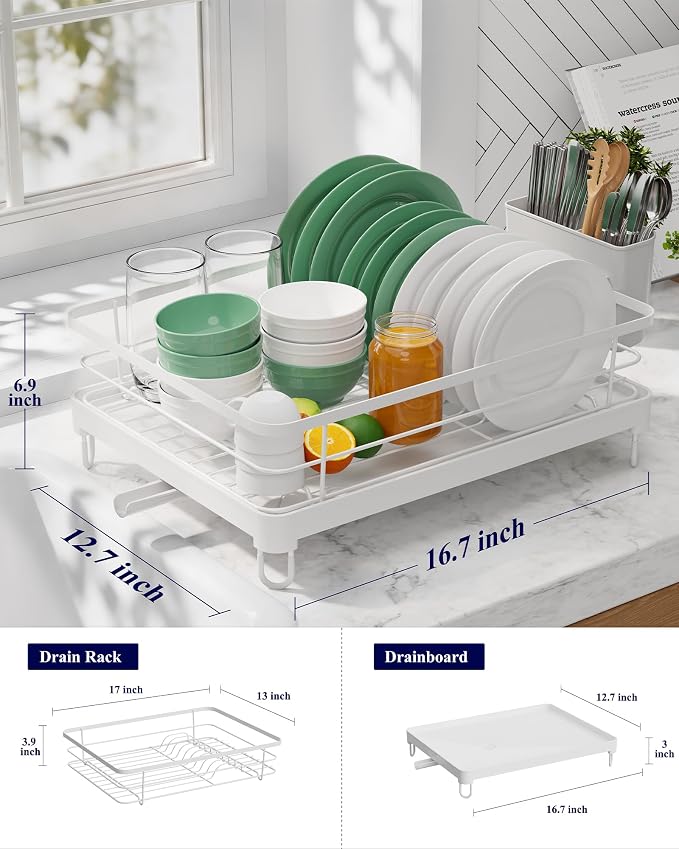 Kitsure Dish Drying Rack for Kitchen Counter, 12.7''W x 16.7''L, Cutlery Holder - Image 3