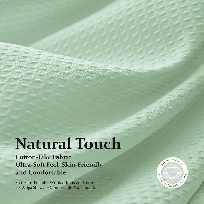Dynamene Extra Long Waffle Shower Curtain 256 GSM Fabric 72"x84" Mint Green - Image 7
