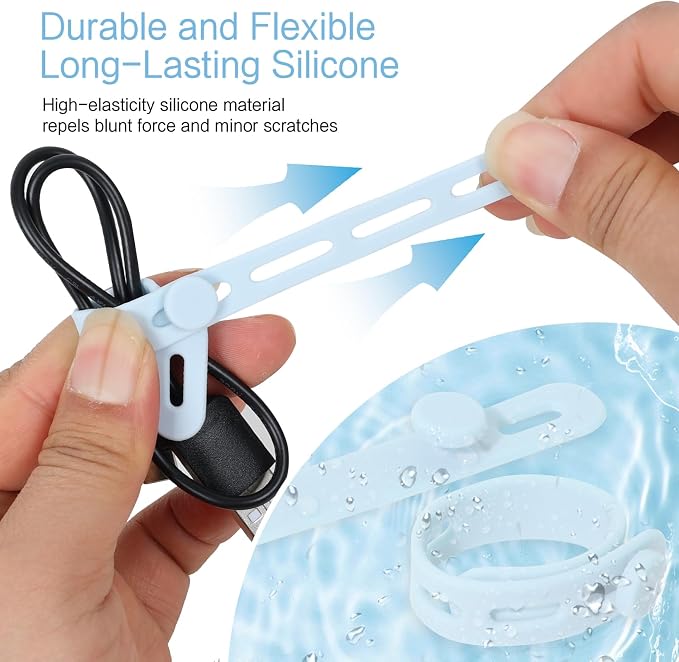 Donruby 24Pcs Silicone Cable Ties, Reusable Cord Organizer Straps, Ice Blue | - Image 4
