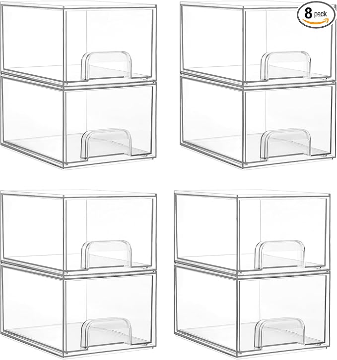 Vtopmart 8 Pack Small Clear Stackable Storage Drawers | Plastic Bins, Bathroom by Vtopmart