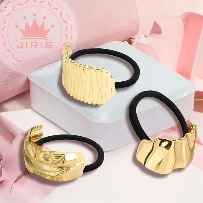 3PCS Metal Hair Tie For Women,Gold Cuffs,Metal Geometric Gold Hair Ties, Hair Accessories Stretchy and Non-Damage Ponytail Holders,Ponytail Cuff Hair Bands For Hair Styling (SET11)