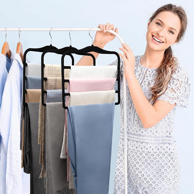2 Pack Non-Slip Velvet Pants Hangers, Magic Space Saving Closet Organizers | - Image 5
