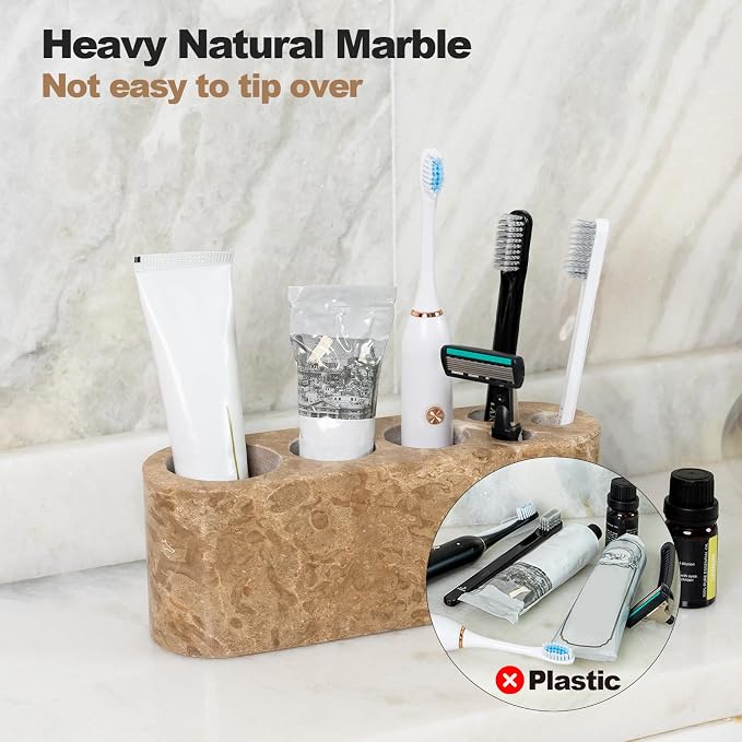 Toothbrush Holder for Bathrooms, 6 Slots Marble Toothbrush and Toothpaste - Image 4