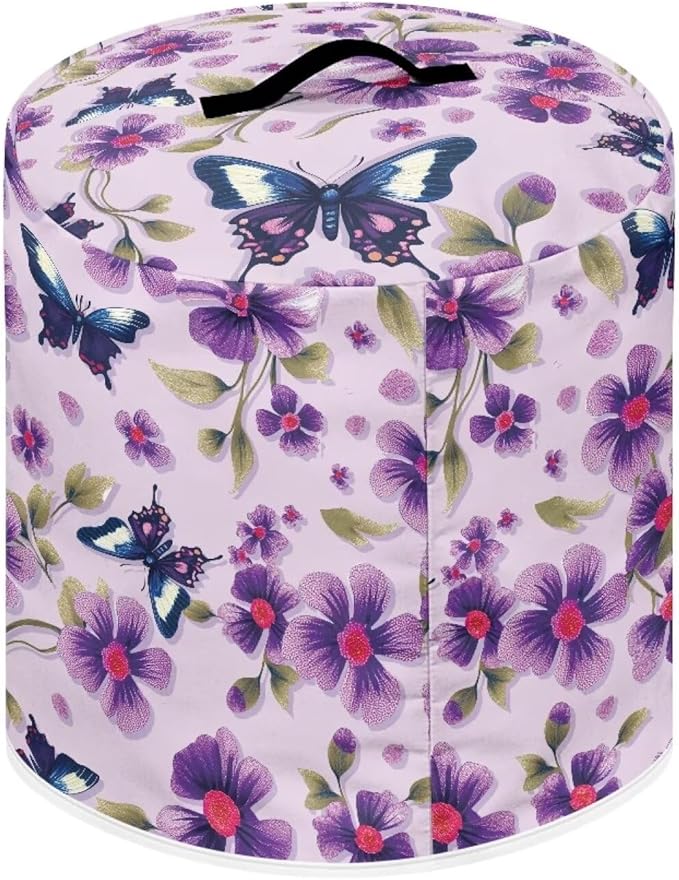 Purple Butterfly Flower Dust Cover for Kitchen Instant Pot Accessories Appliance Cover Quart Pressure Cooker Air Fryer Rice Cooker Kitchen Appliance Dust Covers with Storage Pockets Size M