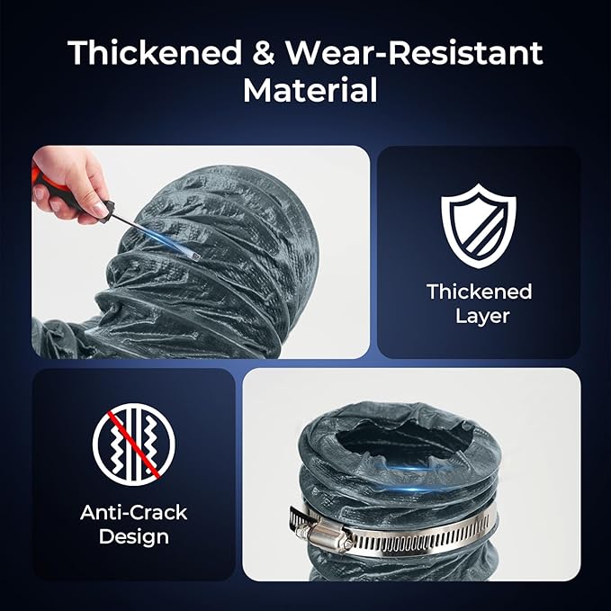 Diesel Heater Ducting 3inch 16FT, Nylon Flexible Duct Hose, Insulated Duct Vent Hose for Diesel Heater, 3D Printer, Dryer Vent, RV, Boat Blower, Ventilation Systems, Gery