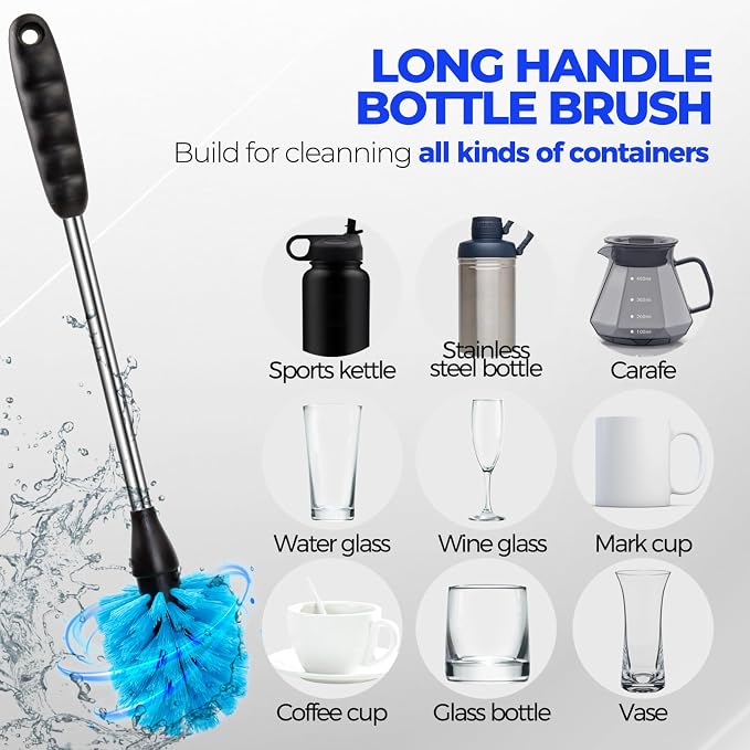 Holikme 6 Pack Bottle Brush 14" Stainless Steel Straw Cleaner Brush, 3 Straw - Image 2