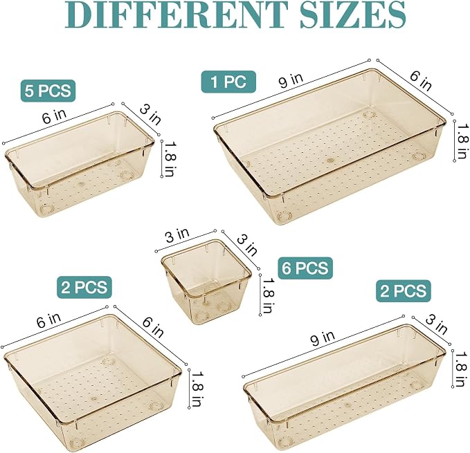 16 PCS Drawer Organizer Set, 5 Size Bathroom and kitchen organizer Trays | - Image 2