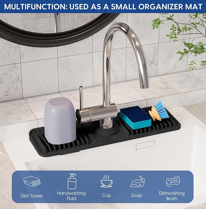 17.7-Inch Silicone Faucet Mat for Kitchen Sink Splash Guard, 7° Slope | - Image 7
