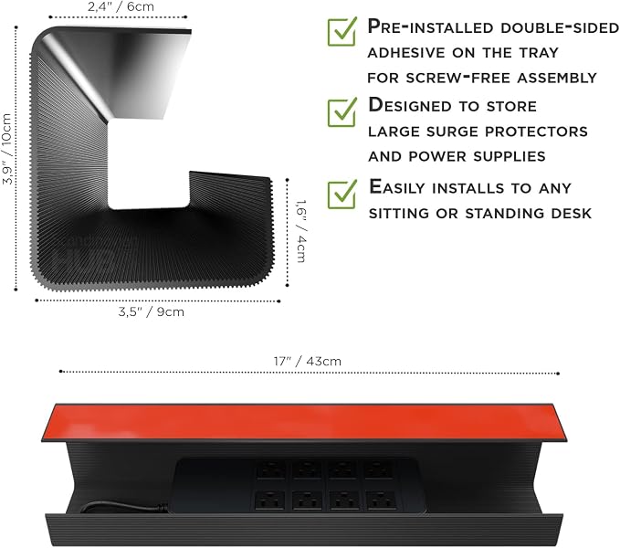 Scanfield Under Desk Cable Management Tray, 5″ Interior - Image 6