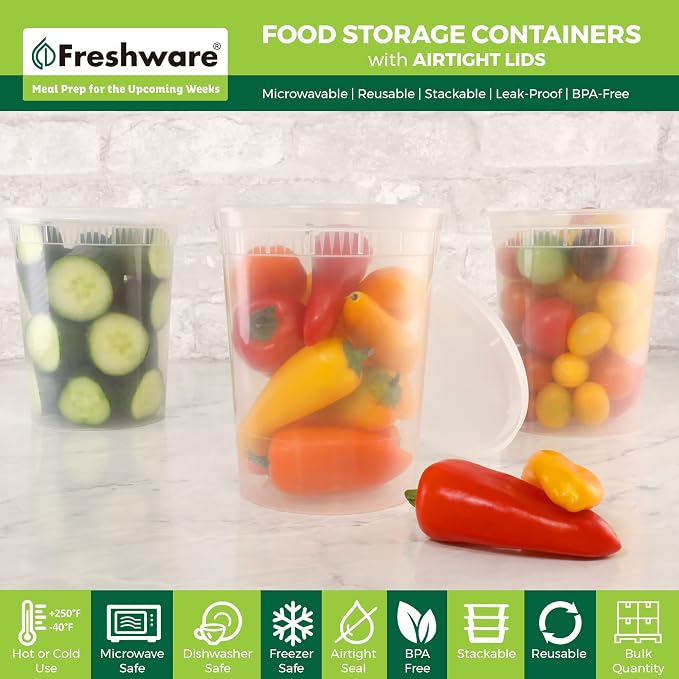 Freshware Food Storage Containers 32 oz Plastic Deli Containers - Image 2