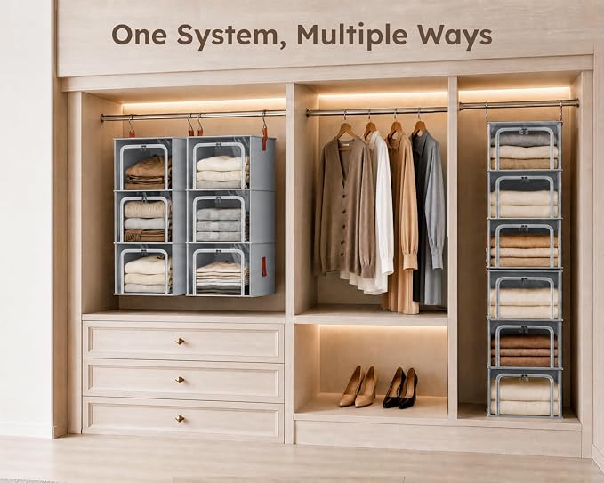 4-Tier Modular Hanging Closet Organizer Shelves Grey | 40.9" Height, 2+2 - Image 2