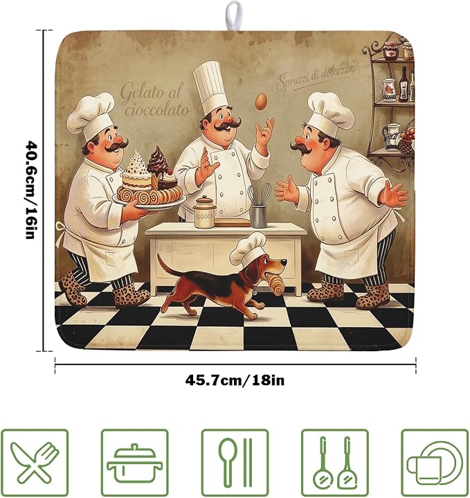 Fat Chef Dish Drying Mats for Kitchen Counter 16x18 Inch Buffalo Plaid Cooking - Image 2