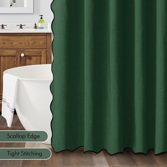 MIULEE 72"x84" Extra Long Scalloped Linen Shower Curtain Dark Green - Image 5