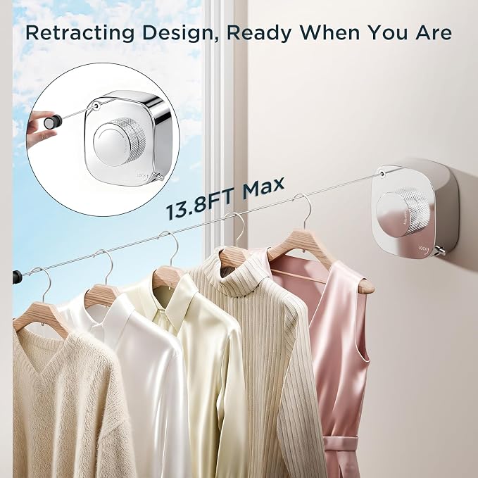 FORIOUS 13.8 Ft Retractable Clothesline, Non-Sagging - Image 3