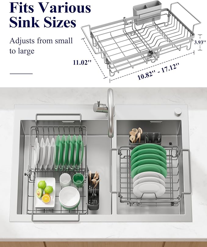 Kitsure Expandable in-Sink or Over-Sink Dish Drying Rack, Dish Drainer - Image 2