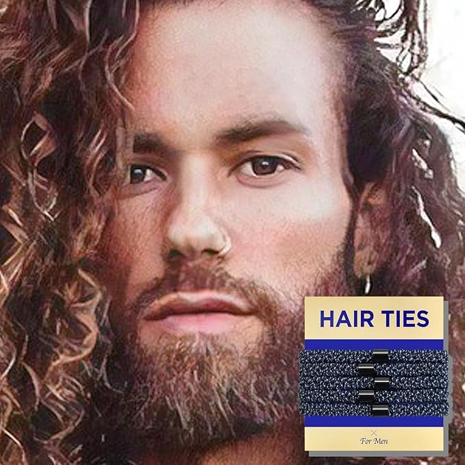 Braided Mens Hair Ties For Men 5 pcs(XL, New Navy) - For Buns Curly Thick Dense Hair Elastic Hair Ties For Guys | No damage Crease Breakage Man Bun Hair Tie Men with Long Hair | Perfect hairtie