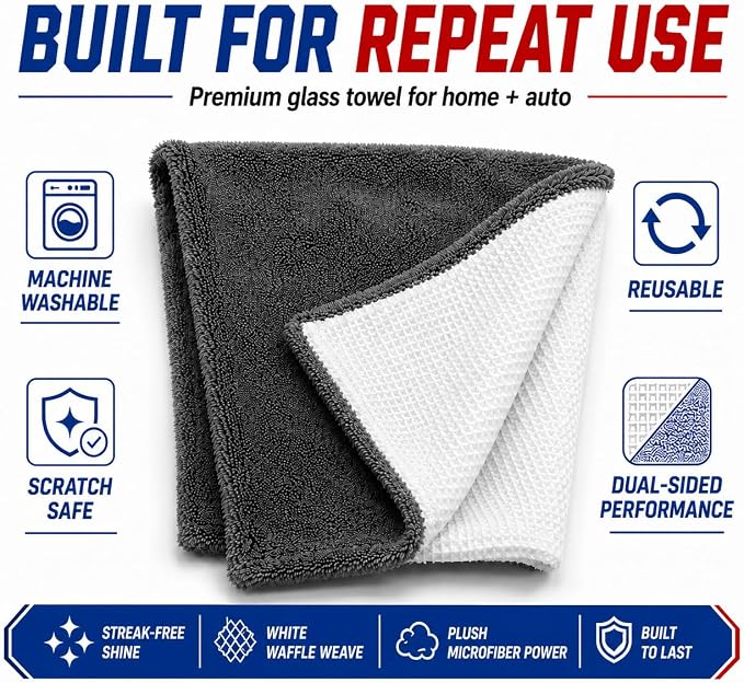 Hybrid Glass Microfiber Towel – Waffle Weave & Plush Dual Action Cleaning Cloth - Image 2