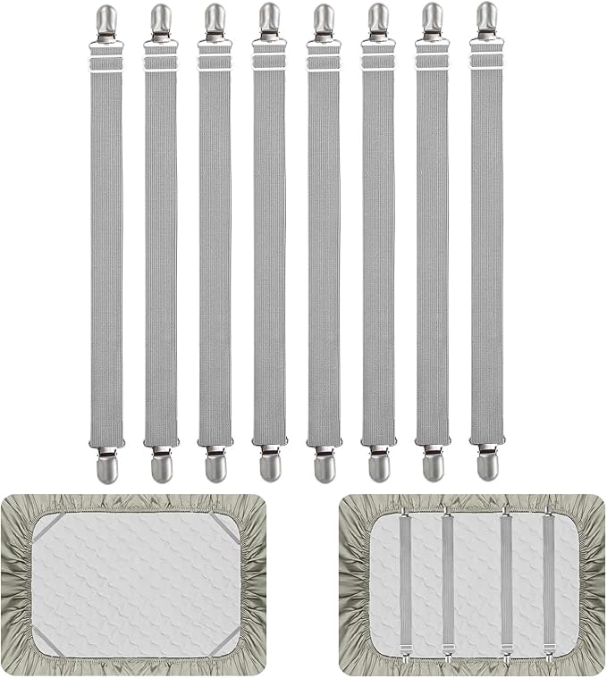 8Pcs Adjustable Bed Sheet Straps Clips, Elastic Mattress Sheet Fasteners Holder by QoeCycth