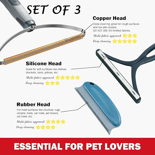 Pet Hair Remover 3-Pack, Reusable Dog & Cat Hair Removal Tools, Lint Shaver | - Image 2