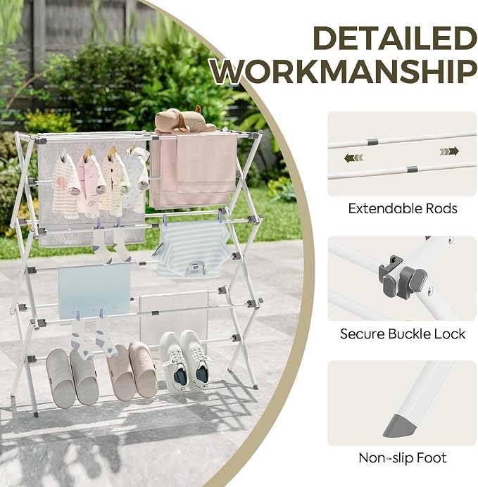 Extra Large Clothes Drying Rack, 14.57" D × 44.88" H | Foldable & Extendable - Image 3