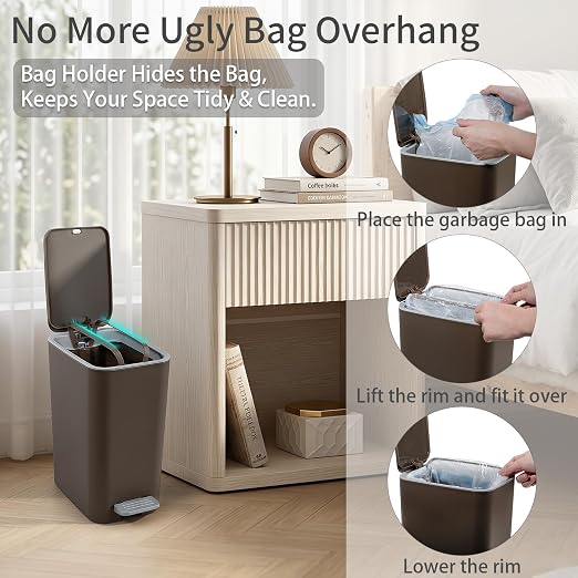 Small Bathroom Trash Can with Lid, 2.1 Gallon Slim Step Trash Can, Narrow - Image 4