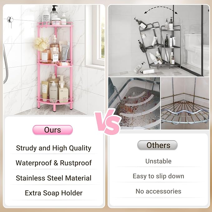 ELYKEN Corner Shower Caddy Standing, 3 Tier Metal Shower Organizer - Image 7