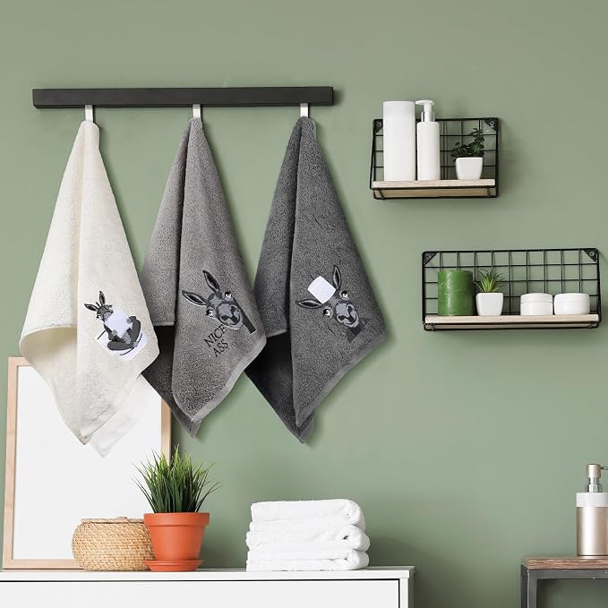 3 Pcs Donkey Hand Towels for Bathroom Kitchen Decor Gifts | Embroidered Donkey - Image 4