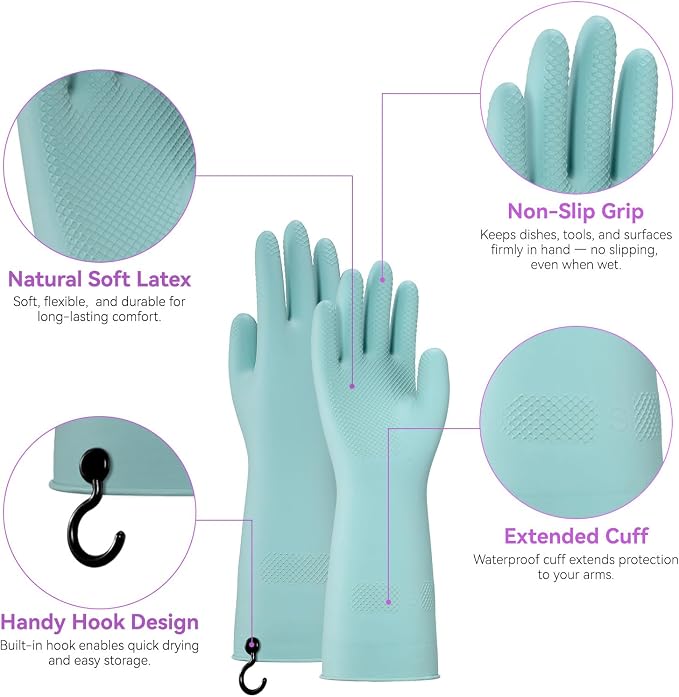 Dishwashing Rubber Gloves for Cleaning – 4 Pairs Kitchen Gloves - Image 2