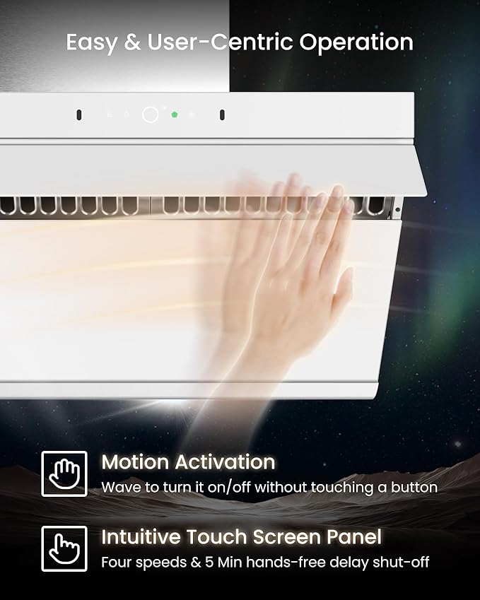 FOTILE JQG7507-W 30" Under Cabinet or Wall Mount Kitchen Range Hood 1100 CFM 4 Speed Level with LED Lights, Fingerprint Resistance and Motion Control