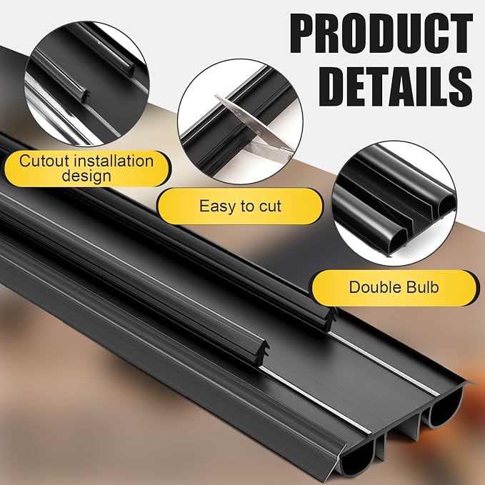 Pushglossy 2 Pcs 36" Kerf Door Sweep Double Bubble Kerf Pre Cut Black | 1-3/4" - Image 3