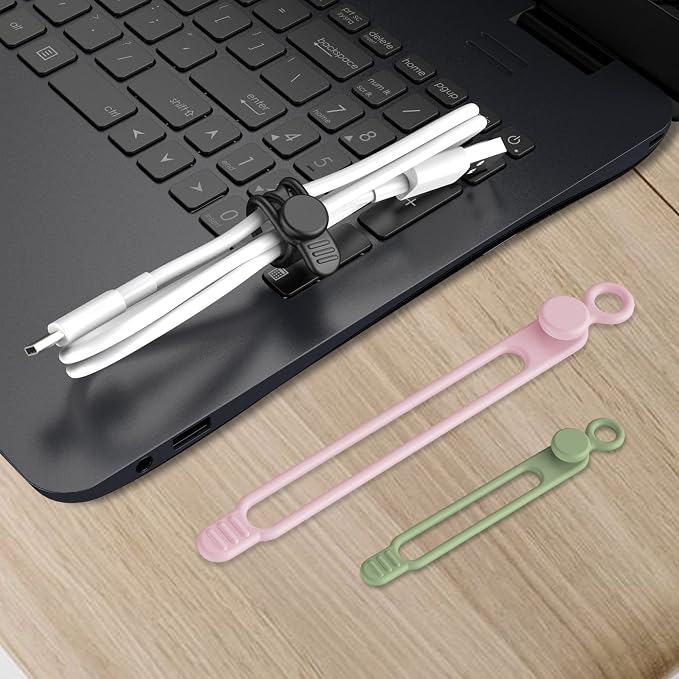 24Pcs Silicone Cable Ties, Cord Organizer Cable Management-2Sizes | Reusable - Image 7