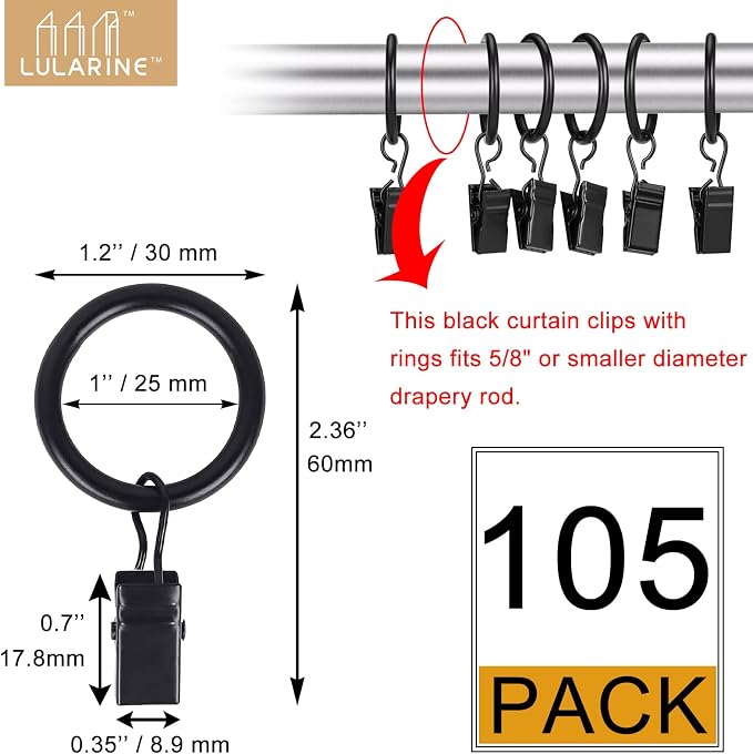 105 Pack Curtain Rod Clip Rings, Metal Drapery Ring - Image 2