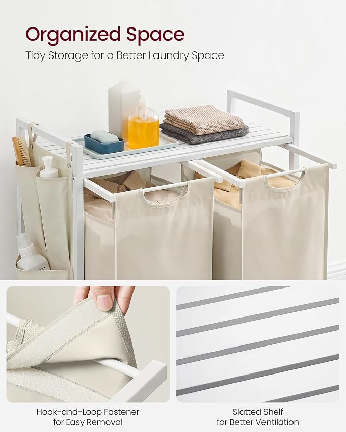 VASAGLE Laundry Hamper with Shelf, 2 Pull-Out Bags, 2 x 12.1 Gallons - Image 4