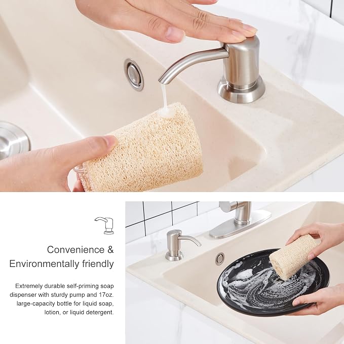 GAGALIFE Dish Soap Dispenser for Kitchen Sink, 17 oz Bottle, Brushed Nickel | - Image 7