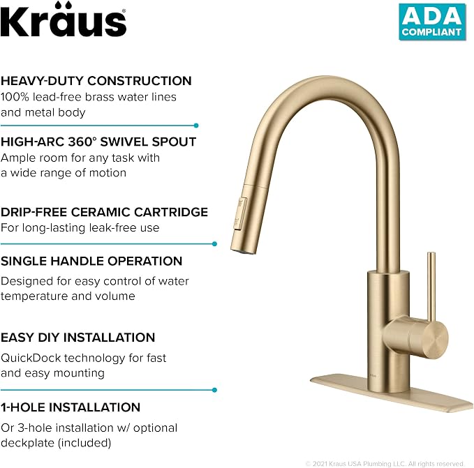KRAUS Champagne Bronze Pull Down Kitchen Faucet KPF-2620SFACB | QuickDock top - Image 14